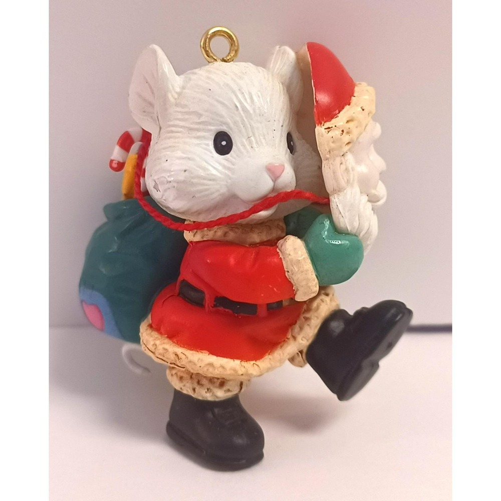 Vintage 1992 Lustre Fame Christmas Mouse Santa Mask Ornament Toy Bag Flawed